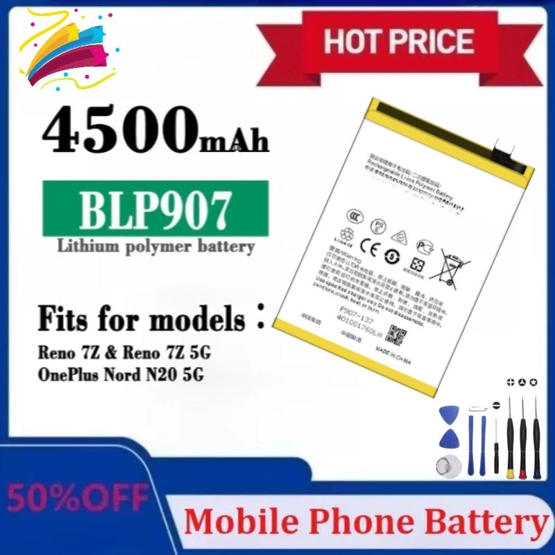 Новый запасной аккумулятор BLP907 для OPPO RENO 7Z 8Z 5G RENO 7 8 4G ONEPLUS NORD N20 5G 4500 мАч, качественные аккумуляторы с инструментами 
Новый запасной аккумулятор BLP907 для OPPO RENO 7Z 8Z 5G RENO 7 8 4G ONEPLUS NORD N20 5G 4500 мАч, качественные аккумуляторы с инструментами
