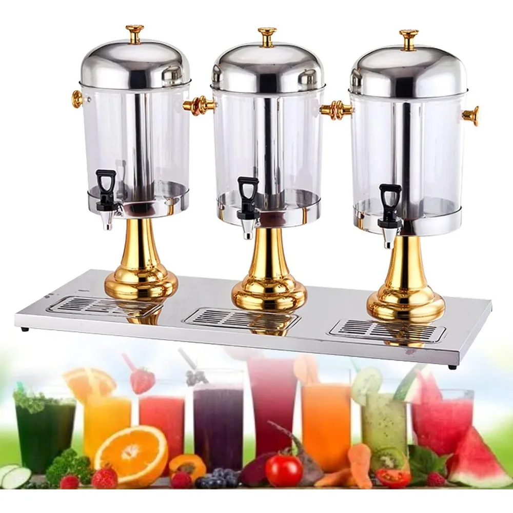 Three Head Juice Dispenser, 24L Stainless Steel Commercial Clear Glass Drinks Dispenser Container with Ice Container,
Three Head Juice Dispenser, 24L Stainless Steel Commercial Clear Glass Drinks Dispenser Container with Ice Container,