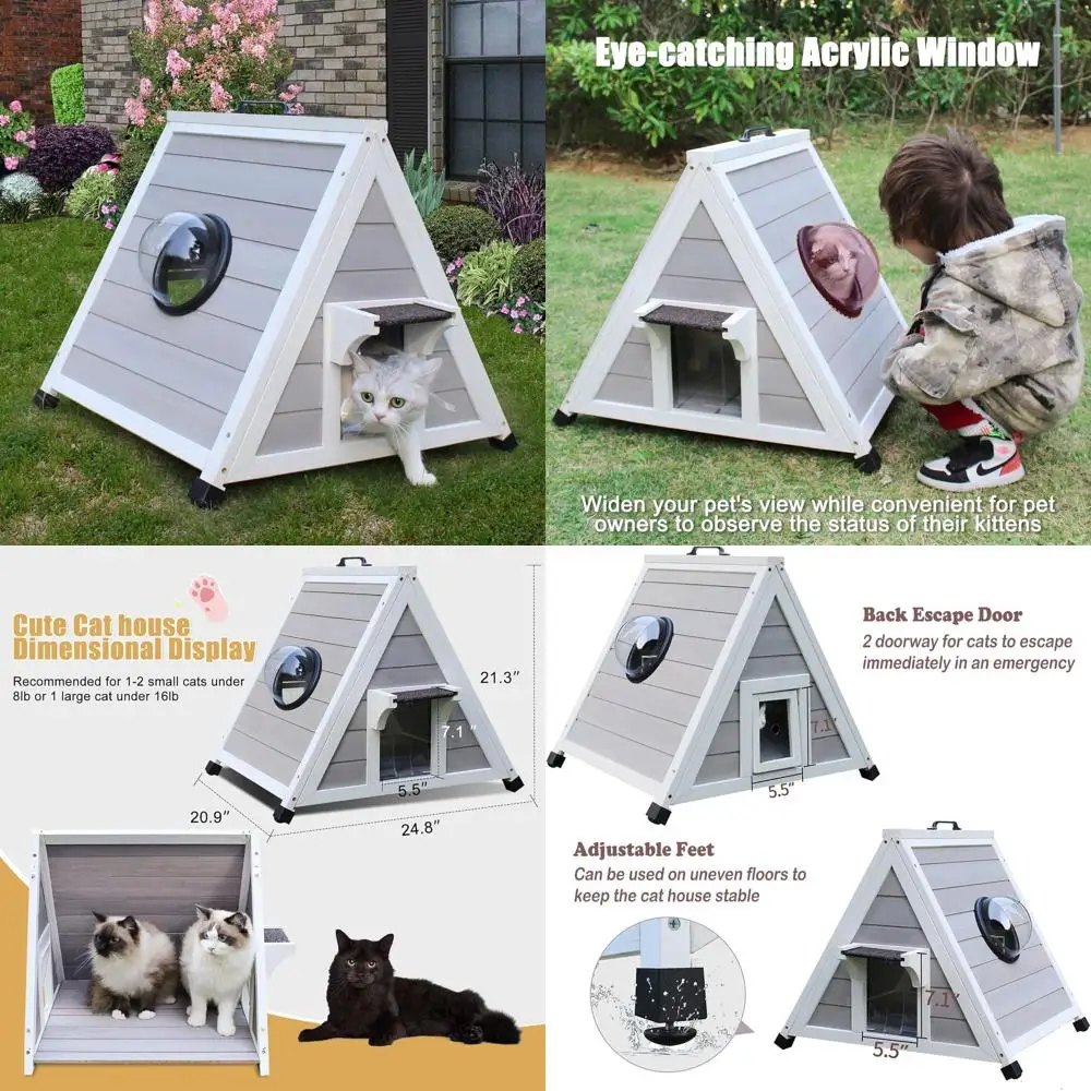 Weather-Resistant Wooden Feral Cat Shelter with Escape Hatch and Clear Window - Grey
Weather-Resistant Wooden Feral Cat Shelter with Escape Hatch and Clear Window - Grey