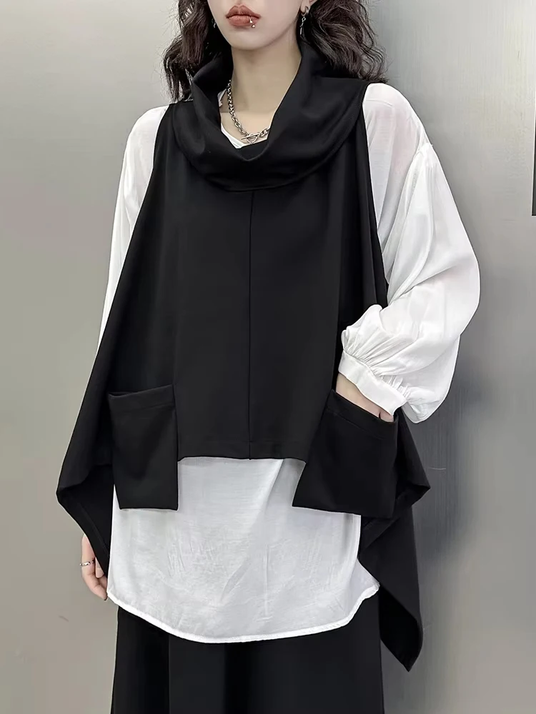 Women Black Irregular Big Size T-shirt New Round Neck Long Sleeve Two Pieces Fashion Tide Spring Autumn 2024 1DF5985
Women Black Irregular Big Size T-shirt New Round Neck Long Sleeve Two Pieces Fashion Tide Spring Autumn 2024 1DF5985