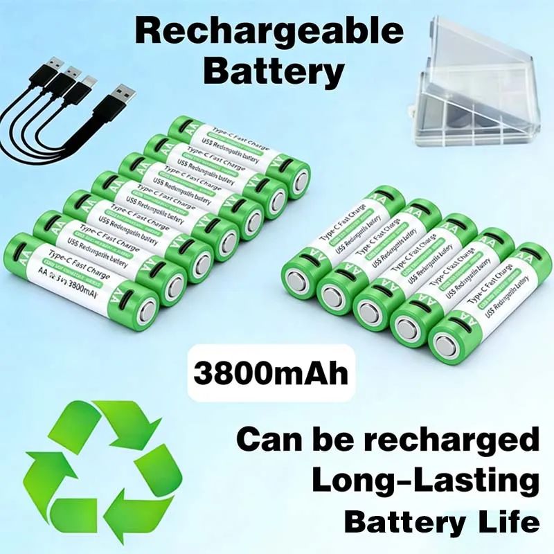 4-Pack 3800mAh AA Lithium Batteries USB-C Fast Charge 1.5H Quick Charging 1500 Cycles for Mouse Keyboard Game Controller Camera
4-Pack 3800mAh AA Lithium Batteries USB-C Fast Charge 1.5H Quick Charging 1500 Cycles for Mouse Keyboard Game Controller Camera