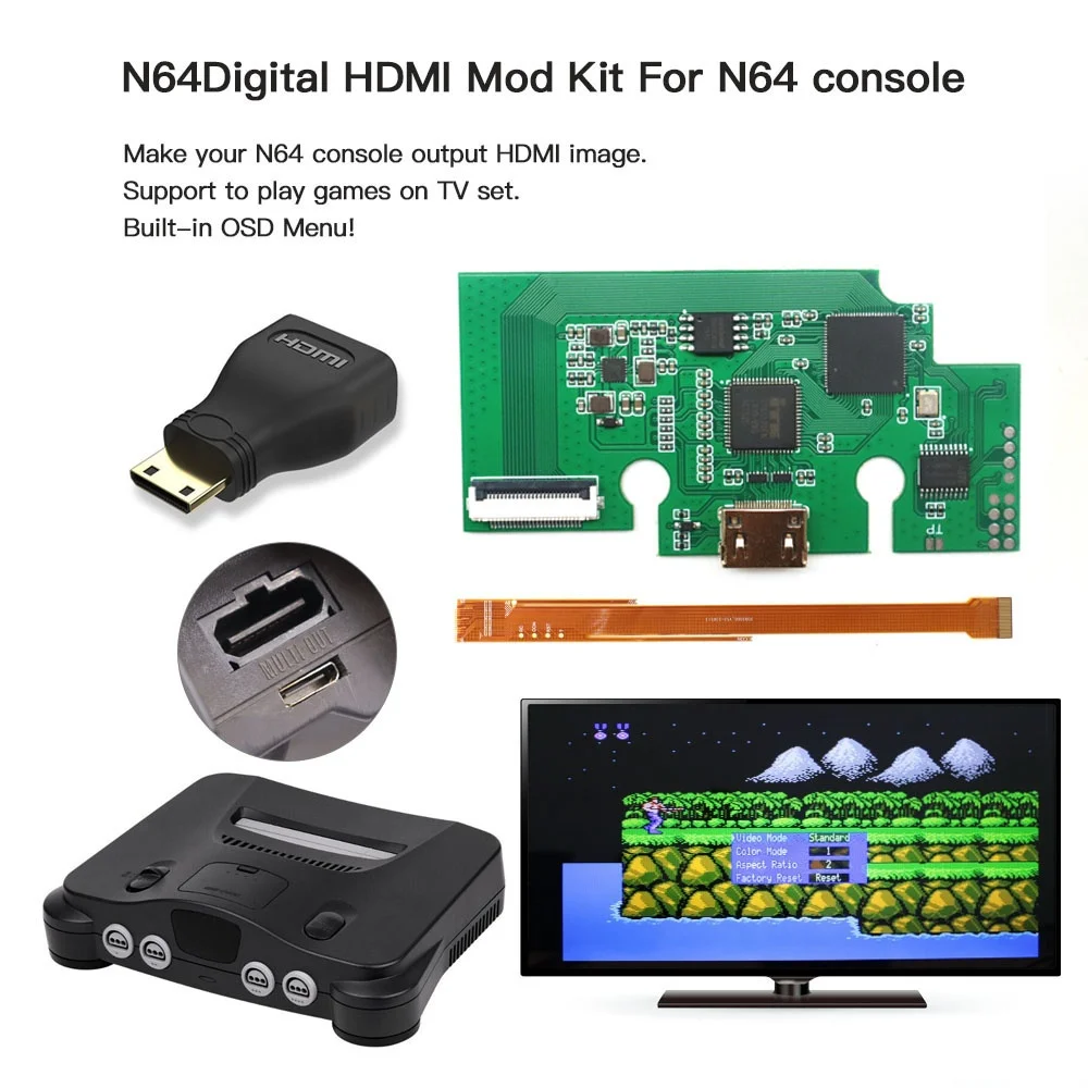 Newest Version Digital High Definition N64 HDMI TV kit Game Video PCB Mod with OSD Menu 8 color modes Need Solder
Newest Version Digital High Definition N64 HDMI TV kit Game Video PCB Mod with OSD Menu 8 color modes Need Solder