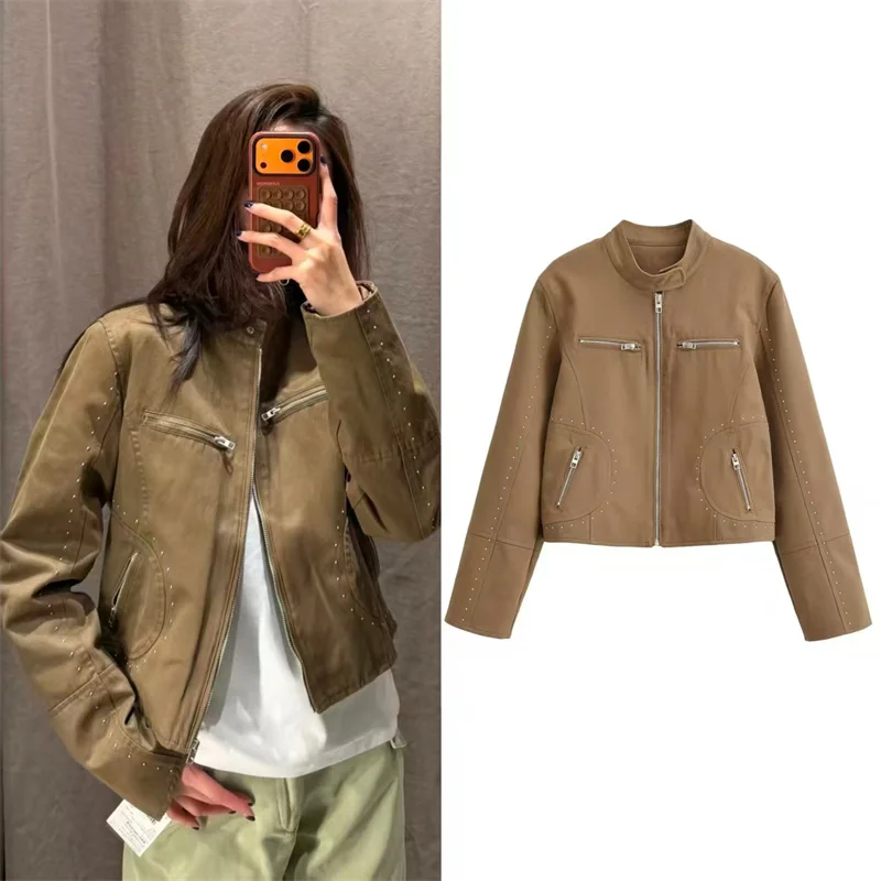 Women's Coat 2026 Summer New Style Camel Long Sleeve Stand Collar Studded Jacket Casual Fashion Versatile
Women's Coat 2026 Summer New Style Camel Long Sleeve Stand Collar Studded Jacket Casual Fashion Versatile