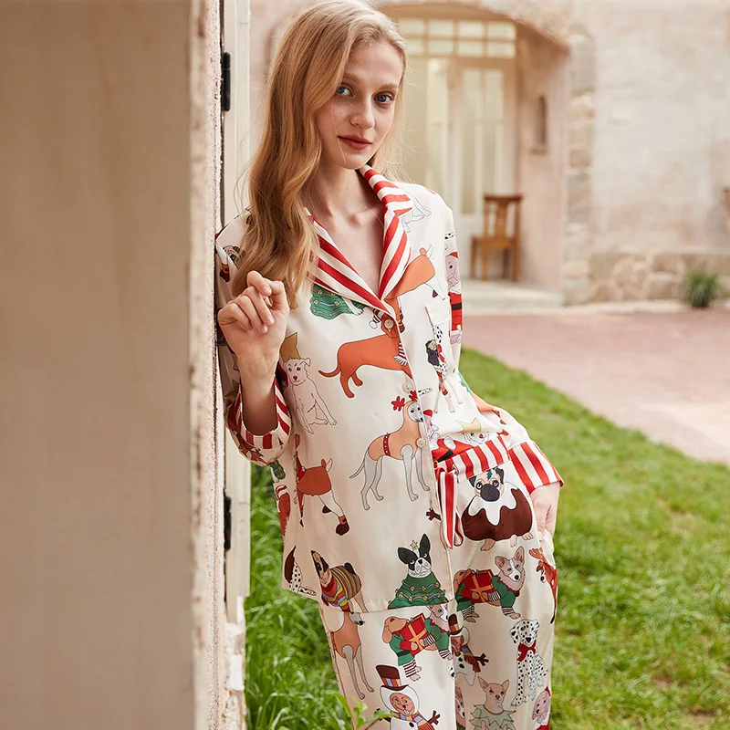 Female 2Pcs Pajamas Set Spring Autumn Sleepwear Pyjama Pour Femme Print Cartoon Dog Nightwear Pijamas Suit Loose Satin Home Wear
Female 2Pcs Pajamas Set Spring Autumn Sleepwear Pyjama Pour Femme Print Cartoon Dog Nightwear Pijamas Suit Loose Satin Home Wear