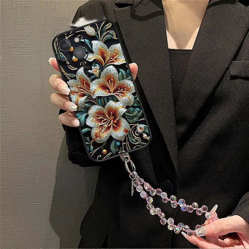 Embroidered Lily Flower Phone Case for iPhone 16promax 15 Plus 14 13 12 11 Xsmax XR with Crystal Bracelet Women's Case
Embroidered Lily Flower Phone Case for iPhone 16promax 15 Plus 14 13 12 11 Xsmax XR with Crystal Bracelet Women's Case