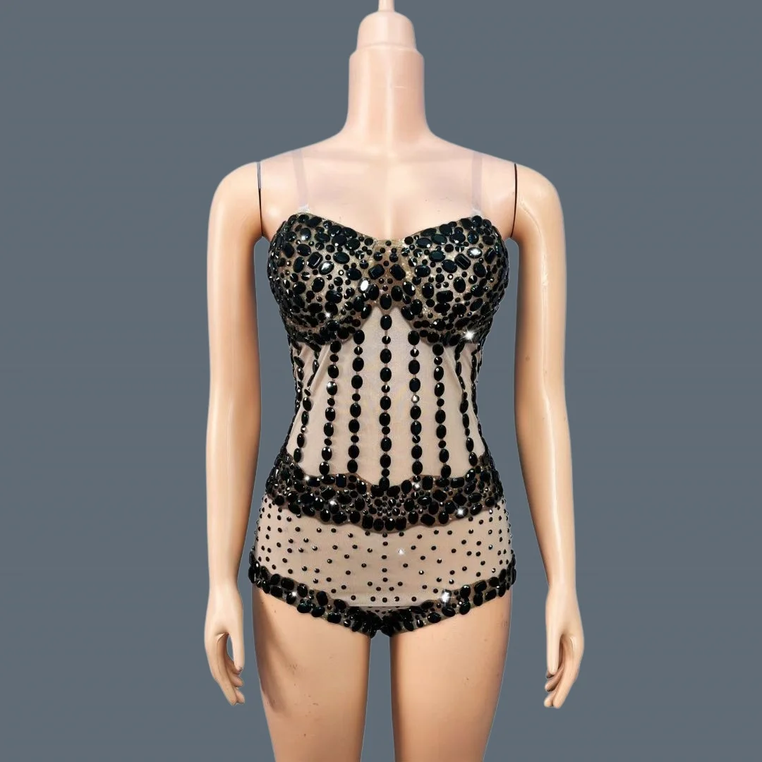Sparkly Rhinestone Black Bodycon Mesh Bodysuit Nightclub Performance Stage Outfit Luxury Celebrate Photo Shoot Clothing Chalian
Sparkly Rhinestone Black Bodycon Mesh Bodysuit Nightclub Performance Stage Outfit Luxury Celebrate Photo Shoot Clothing Chalian