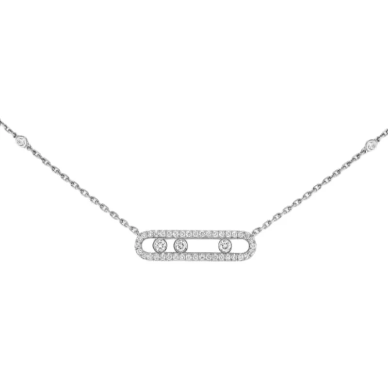 Silver Plated Paved Oval Slide Necklace, Dainty Station Chain with Three Floating Stones
Silver Plated Paved Oval Slide Necklace, Dainty Station Chain with Three Floating Stones