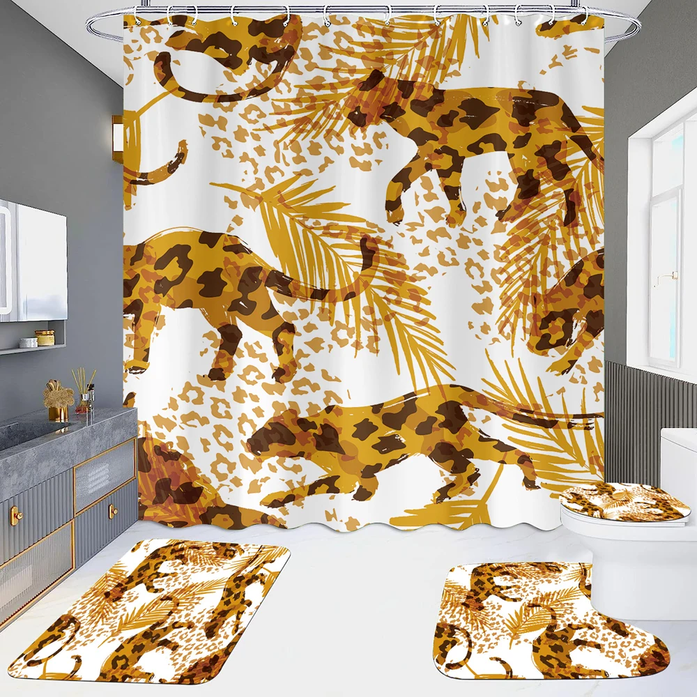 Jungle Tiger Shower Curtain Wild animal Ocelot Palm leaf Plant Shower Curtain Bathroom Mat Home Decoration set
Jungle Tiger Shower Curtain Wild animal Ocelot Palm leaf Plant Shower Curtain Bathroom Mat Home Decoration set
