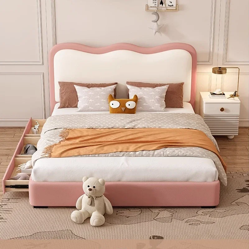 French cream style, children's pink princess, light luxury modern girl children, bedroom single leather bed
French cream style, children's pink princess, light luxury modern girl children, bedroom single leather bed