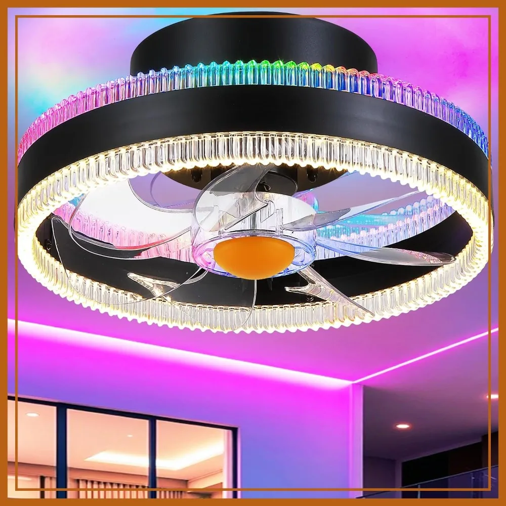 RGB Flush Mount Ceiling Fan with Lights, 13" Low Profile Bladeless Fan, Dimmable LED Ambient Light for Bedroom
RGB Flush Mount Ceiling Fan with Lights, 13" Low Profile Bladeless Fan, Dimmable LED Ambient Light for Bedroom