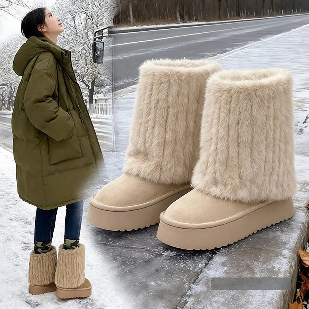 Women's Thick Bottom Snow Boots Winter Fleece Lined Fluffy Cotton Shoes Mid-Calf Bootleggings Boots Casual Waterproof Platform
Women's Thick Bottom Snow Boots Winter Fleece Lined Fluffy Cotton Shoes Mid-Calf Bootleggings Boots Casual Waterproof Platform