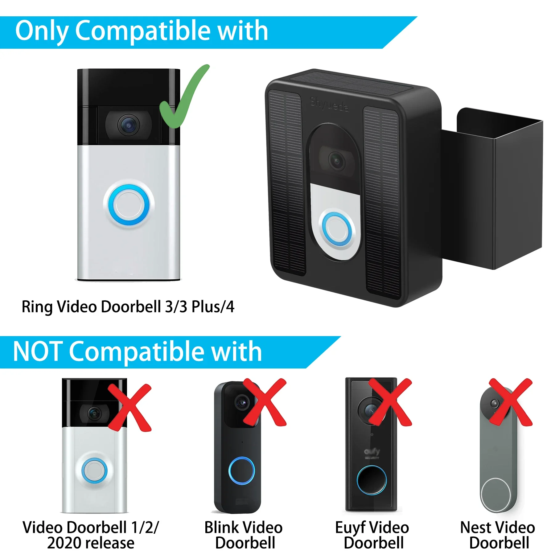 Solar charger Panel Anti Theft Video Doorbell Bracket Mount for ring doorbell 3/3 Plus/4
Solar charger Panel Anti Theft Video Doorbell Bracket Mount for ring doorbell 3/3 Plus/4