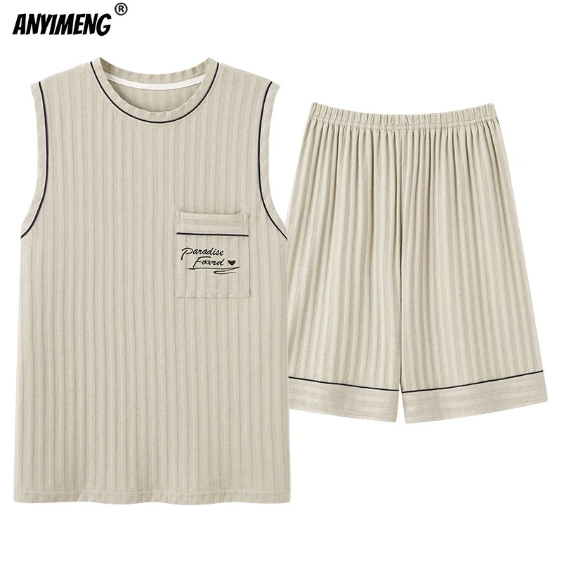 Mens Plus Size Pajamas Set L-4XL Summer Sleeveless Shorts Sleepwear for Man Breathable Cotton Men Leisure Elegant 2 Pcs Lingerie
Mens Plus Size Pajamas Set L-4XL Summer Sleeveless Shorts Sleepwear for Man Breathable Cotton Men Leisure Elegant 2 Pcs Lingerie