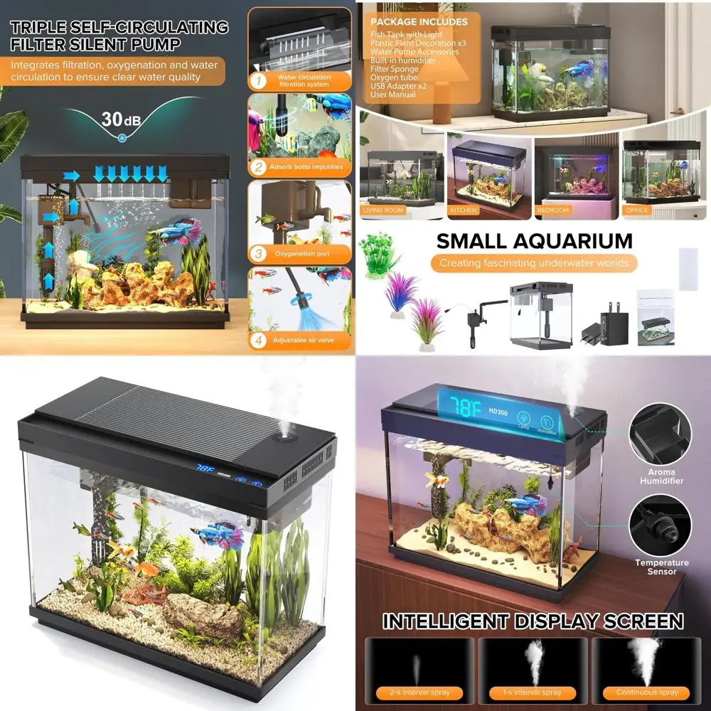 Аквариум для рыб, аквариум для рыб емкостью 2,4 галлона, стартовый комплект для аквариума с умным увлажнителем, отображение температуры, 7-цветное освещение, 3 в 1
Аквариум для рыб, аквариум для рыб емкостью 2,4 галлона, стартовый комплект для аквариума с умным увлажнителем, отображение температуры, 7-цветное освещение, 3 в 1