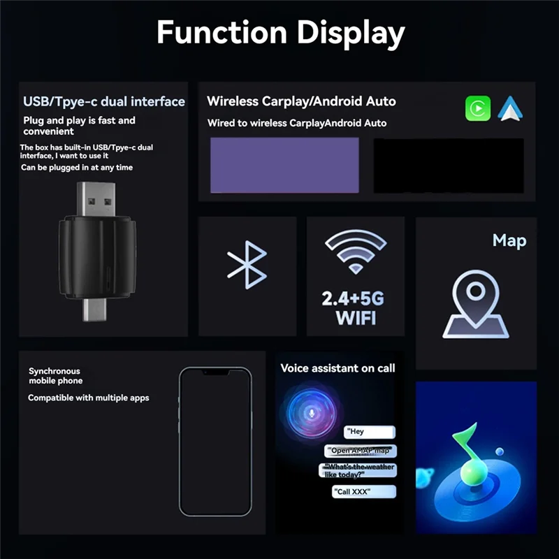 A80X-2 In 1 Car Radio Wired To Wireless Carplay Dongle Wireless Auto Type-C USB Plug And Play For Kia Toyota VW Benz
A80X-2 In 1 Car Radio Wired To Wireless Carplay Dongle Wireless Auto Type-C USB Plug And Play For Kia Toyota VW Benz