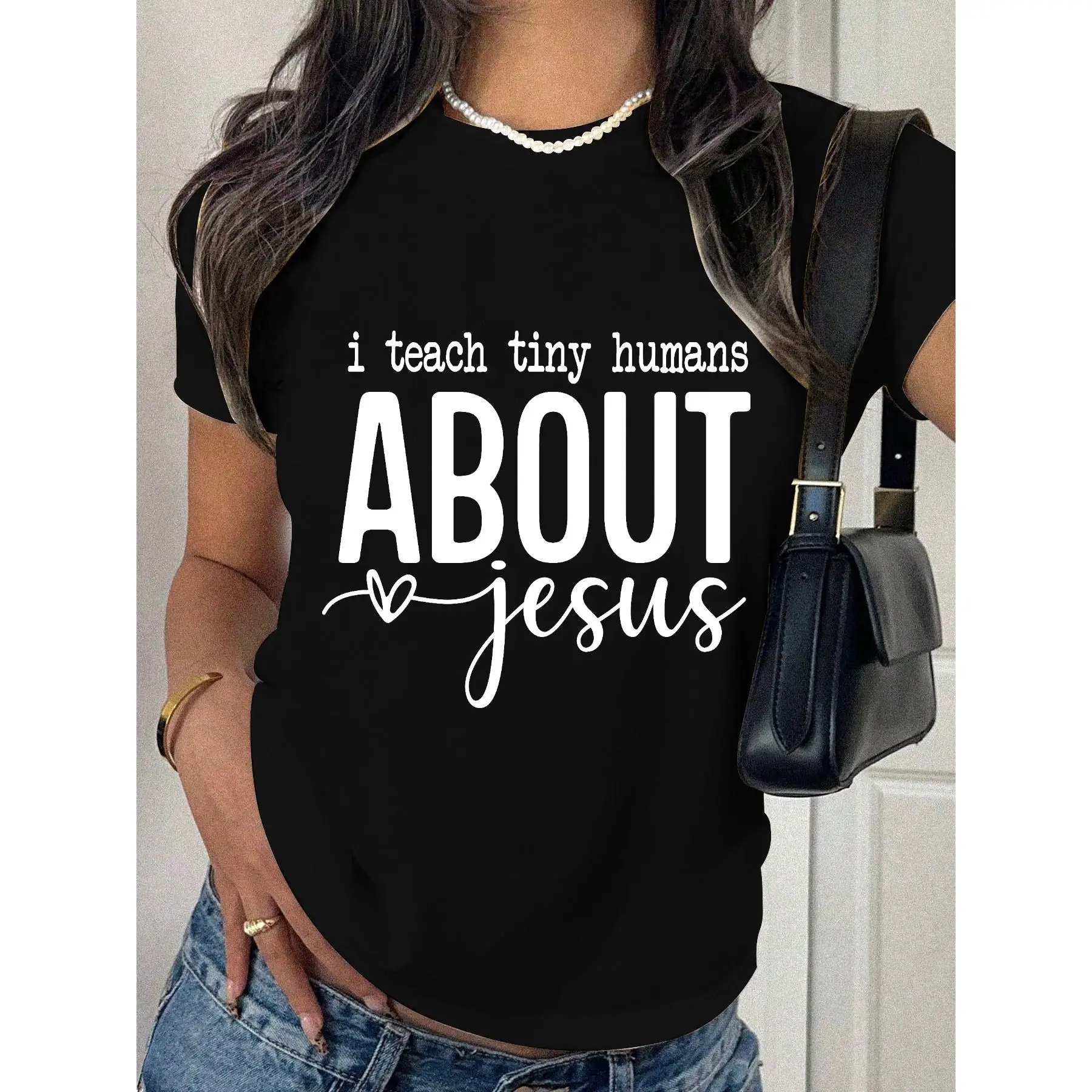 Women Christian Teacher T-Shirt Jesus Lover Tiny Humans Graphic Tee Faith Based Sunday School Educator Gift Casual Top
Women Christian Teacher T-Shirt Jesus Lover Tiny Humans Graphic Tee Faith Based Sunday School Educator Gift Casual Top