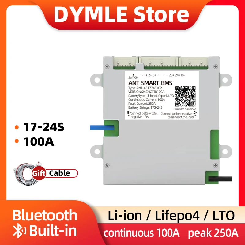 ANT Smart BMS 17-24S Li-ion Lifepo4 Lto Battery 48V 60V 72V Continuous 100A peak 250A Smart Balance Board BT Built-in 19S 21S
ANT Smart BMS 17-24S Li-ion Lifepo4 Lto Battery 48V 60V 72V Continuous 100A peak 250A Smart Balance Board BT Built-in 19S 21S