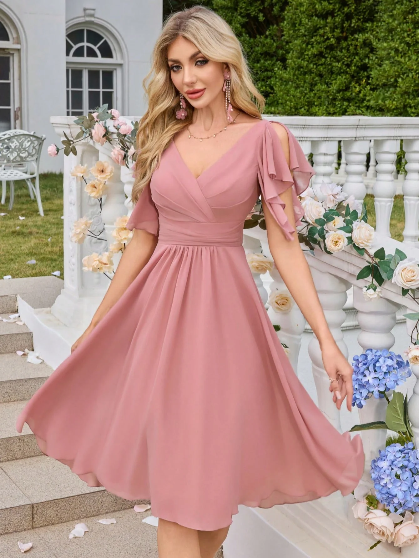 V-neck Ruffle Sleeve Chiffon Dress Women High Waist A-line Bridesmaid Gown Party Evening Elegant Slim Midi Dress for Wedding
V-neck Ruffle Sleeve Chiffon Dress Women High Waist A-line Bridesmaid Gown Party Evening Elegant Slim Midi Dress for Wedding