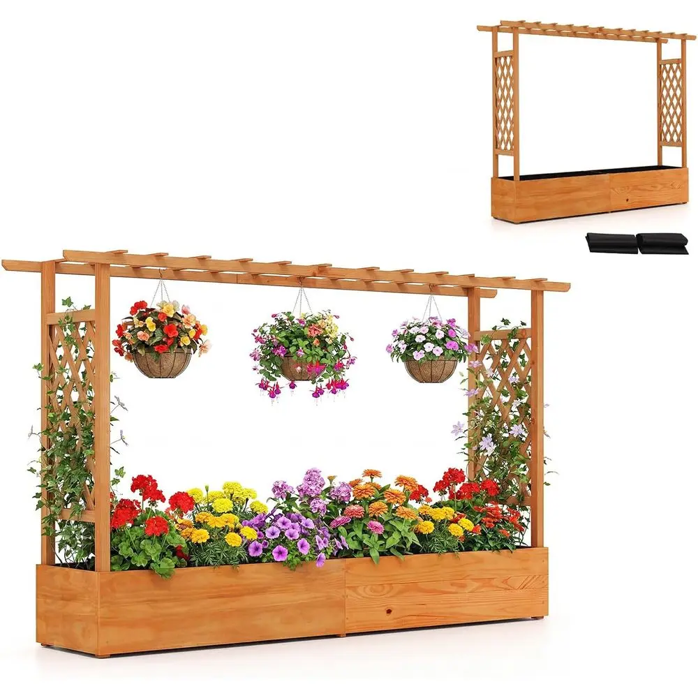 Raised Garden Bed with Trellis, Above Ground Planter Box for Climbing Plants and Vines, Hanging Roof and 6 Drainage Holes
Raised Garden Bed with Trellis, Above Ground Planter Box for Climbing Plants and Vines, Hanging Roof and 6 Drainage Holes