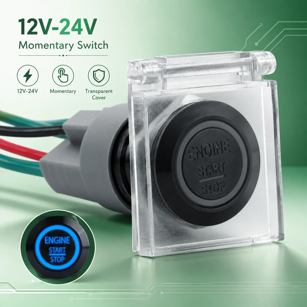19mm Black Ignition Starter Push Button Engine Start Stop Switch 12V-24V Blue LED Momentary Self Reset W/ Harness&Optional Cap
19mm Black Ignition Starter Push Button Engine Start Stop Switch 12V-24V Blue LED Momentary Self Reset W/ Harness&Optional Cap