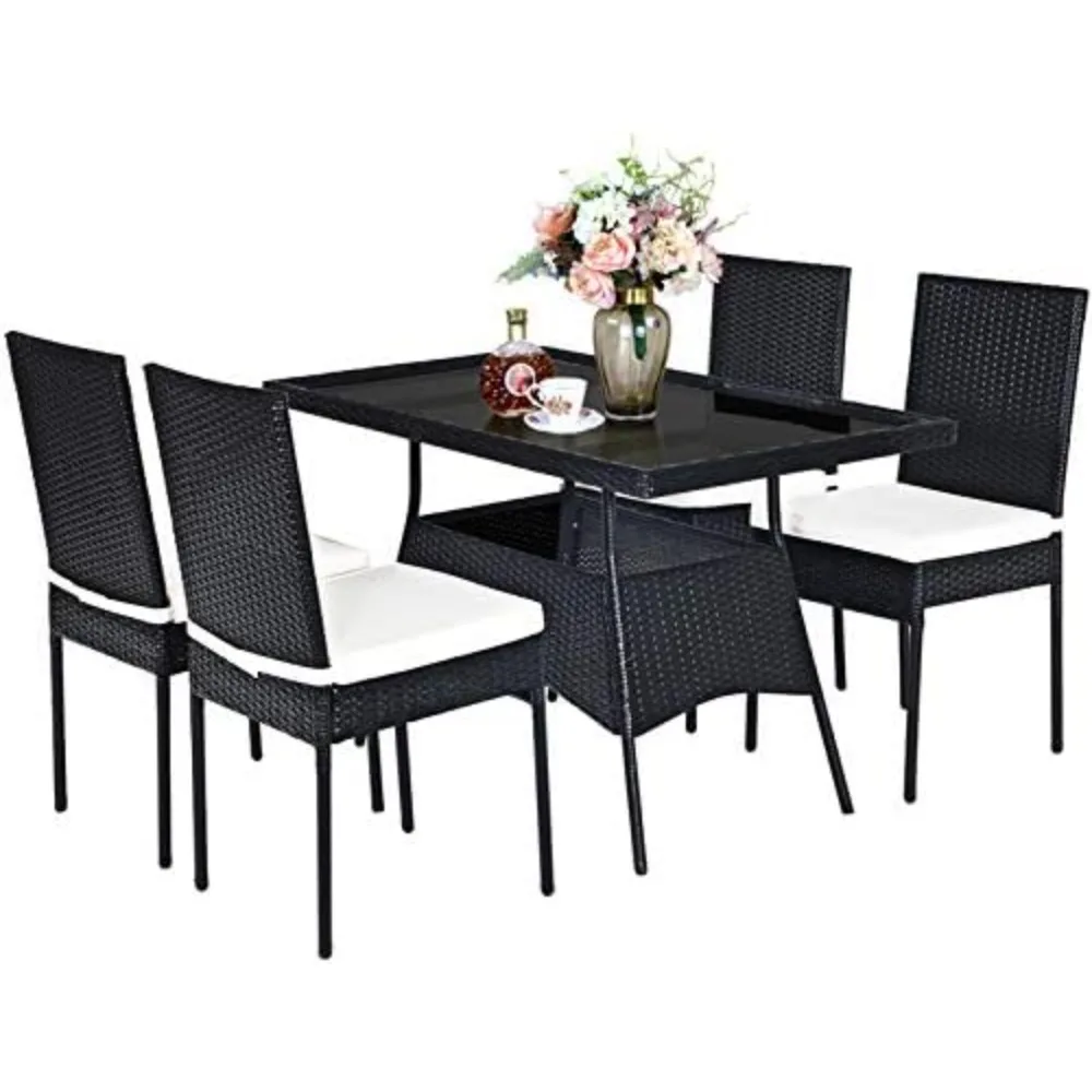 5-Piece Patio Dining Set Rattan Wicker Table Chairs Set with Cushions & Tempered Glass Table Top, Patio Furniture Outdoor Dinin
5-Piece Patio Dining Set Rattan Wicker Table Chairs Set with Cushions & Tempered Glass Table Top, Patio Furniture Outdoor Dinin