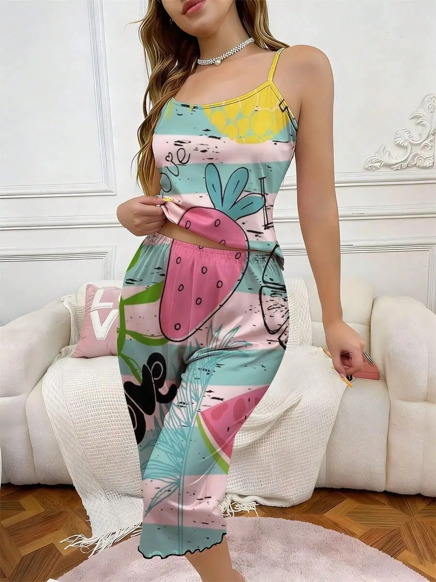 Womens Fruit Print Two Piece Pajama Set Strawberry Watermelon Lemon Pattern 100% Polyester Sleepwear
Womens Fruit Print Two Piece Pajama Set Strawberry Watermelon Lemon Pattern 100% Polyester Sleepwear