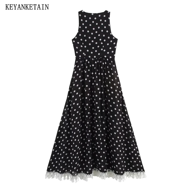 KEYANKETIAN Summer New Women's Polka dot print MIDI Dresses French Style Bow Lace Up Backless Lace Patchwork Sleeveless Dress
KEYANKETIAN Summer New Women's Polka dot print MIDI Dresses French Style Bow Lace Up Backless Lace Patchwork Sleeveless Dress