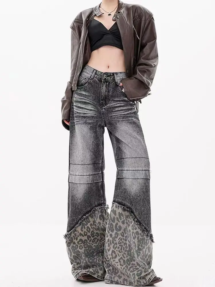 Y2k Versatile Washing Old Leopard Print Splicing Design Jeans Women's Loose Contrasting Color Straight Wide-leg Floor Pants
Y2k Versatile Washing Old Leopard Print Splicing Design Jeans Women's Loose Contrasting Color Straight Wide-leg Floor Pants