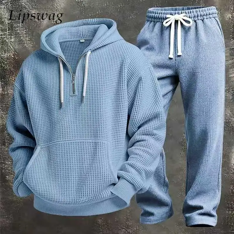 Fashion Waffle Plaid Texture Two Piece Sets Men Fall Winter New Casual Solid Color Tracksuits Men Loose Hoodie And Pants Outfits
Fashion Waffle Plaid Texture Two Piece Sets Men Fall Winter New Casual Solid Color Tracksuits Men Loose Hoodie And Pants Outfits