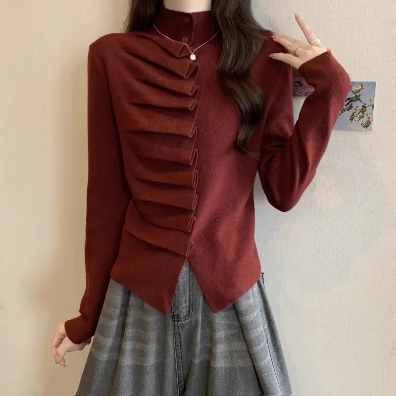 Wrinkled Slim Fit and Slim Half-high Neck Knitted Sweater for Women's Autumn and Winter New Base Shirt Top
Wrinkled Slim Fit and Slim Half-high Neck Knitted Sweater for Women's Autumn and Winter New Base Shirt Top