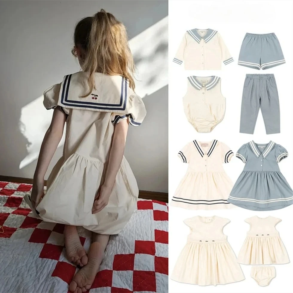 2025 KS Summer Baby Boy Cotton Navy-style T Shirts Pants Shorts Sets Kids Clothes Girls Preppy Style Dresses Baby Briefs Romper 
2025 KS Summer Baby Boy Cotton Navy-style T Shirts Pants Shorts Sets Kids Clothes Girls Preppy Style Dresses Baby Briefs Romper