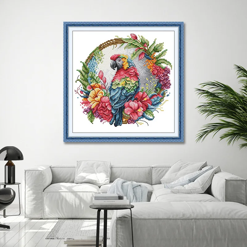 Soulgift Stamped Pre-Printed Cross Stitch Kits, 9CT/11CT/14CT/16CT Fabric With DMC Threads, Easy To Follow - Parrot On A Garland 
Soulgift Stamped Pre-Printed Cross Stitch Kits, 9CT/11CT/14CT/16CT Fabric With DMC Threads, Easy To Follow - Parrot On A Garland