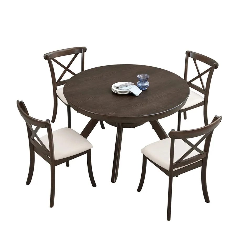 Wooden Dining Table Set Mid Century Modern Round Rubber Wood Kitchen Table and Cross Back Upholstered Dining Chairs for Dining
Wooden Dining Table Set Mid Century Modern Round Rubber Wood Kitchen Table and Cross Back Upholstered Dining Chairs for Dining