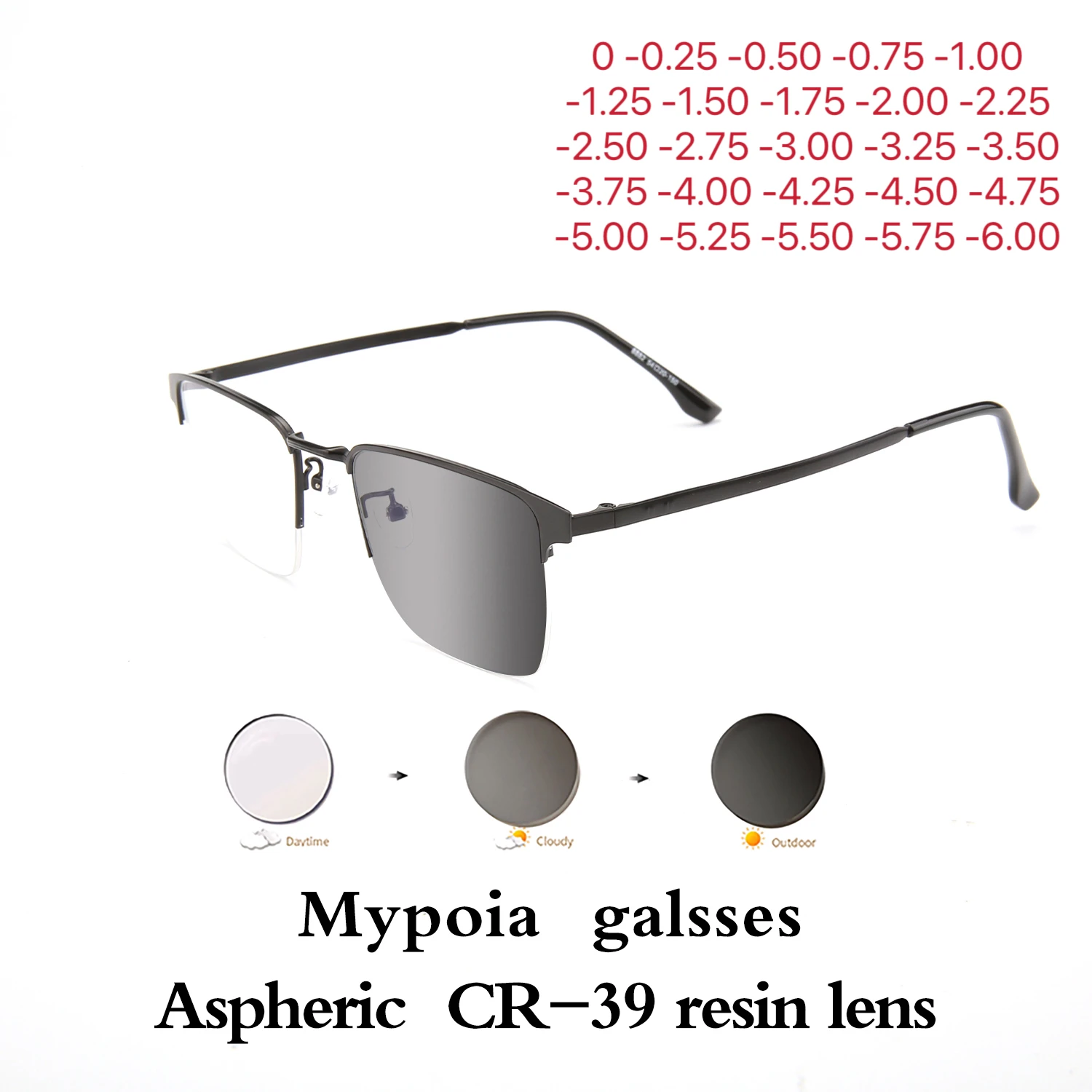 Classic Photochromic Myopia Glasses Unisex Half Frame Metal Business Eyeglasses Men Vintage Outdoor Near Sight Finished Eyewear
Classic Photochromic Myopia Glasses Unisex Half Frame Metal Business Eyeglasses Men Vintage Outdoor Near Sight Finished Eyewear