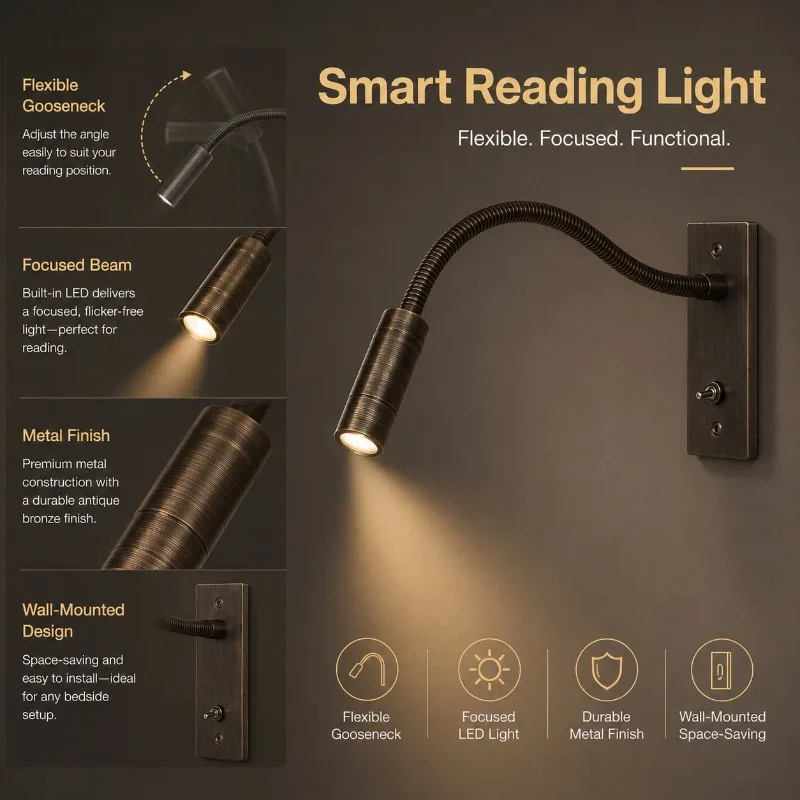 Modern Flexible Hose LED Wall Lamp - Aluminum Reading Light 100-240V Suitable for Bedroom Living Room Hotel Home Decor
Modern Flexible Hose LED Wall Lamp - Aluminum Reading Light 100-240V Suitable for Bedroom Living Room Hotel Home Decor