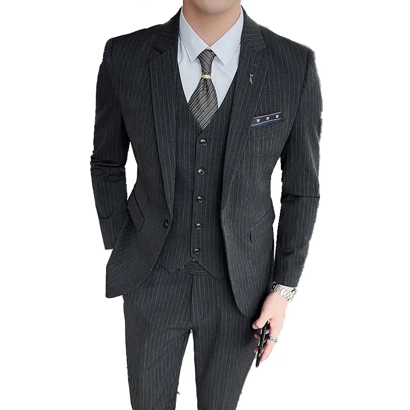 (Jacket + Vest + Pants) Men's Spring and Autumn Business Casual Striped Suit Set Wedding Dress Boutique British Suit 3 Piece Set
(Jacket + Vest + Pants) Men's Spring and Autumn Business Casual Striped Suit Set Wedding Dress Boutique British Suit 3 Piece Set
