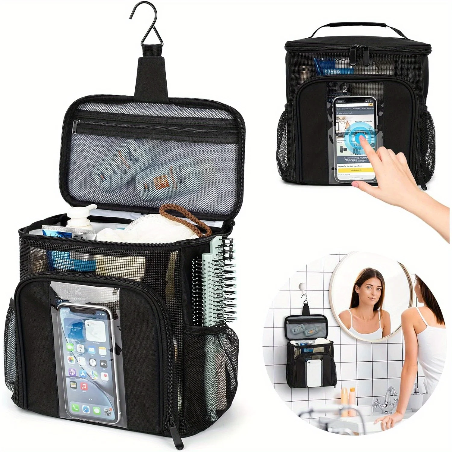Shower Caddy with Phone Pouch Toiletry Bags Dorm Room for College Students Girls, College with Transparent Front Pouch, Clean
Shower Caddy with Phone Pouch Toiletry Bags Dorm Room for College Students Girls, College with Transparent Front Pouch, Clean