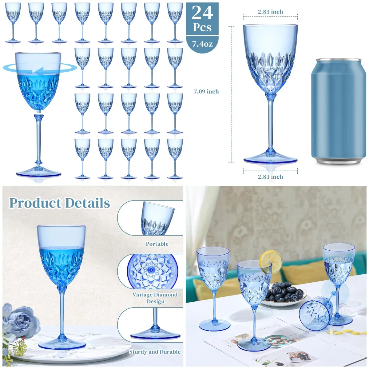 24 шт. синие пластиковые бокалы для вина, 7,4 унции, съемные флейты для шампанского для свадебной вечеринки
24 шт. синие пластиковые бокалы для вина, 7,4 унции, съемные флейты для шампанского для свадебной вечеринки