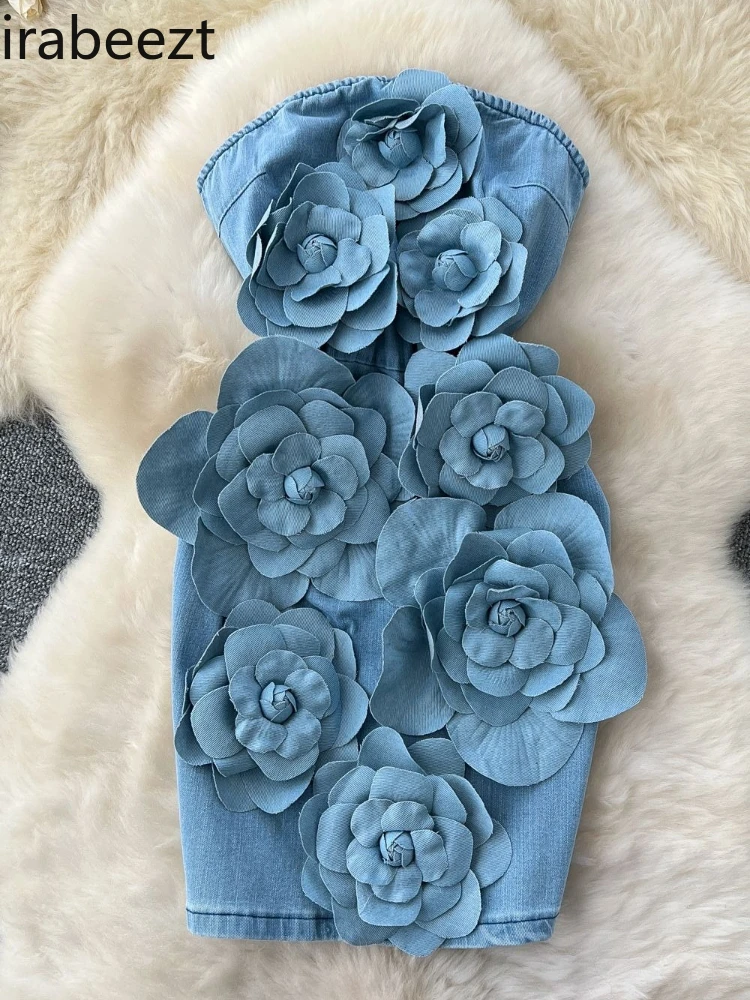 Sleeveless Tube Top Robe for Women High-end Three-dimensional Flowers Waist-hugging and Slimming Denim Hip-wrapped Short Dress
Sleeveless Tube Top Robe for Women High-end Three-dimensional Flowers Waist-hugging and Slimming Denim Hip-wrapped Short Dress