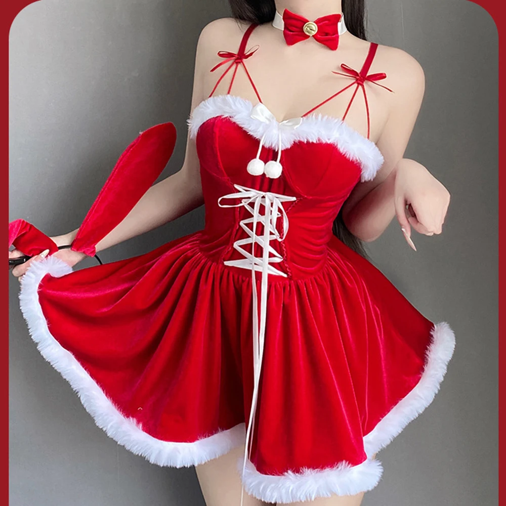 Bunny Girl Christmas Xmas Dress Lady Santa Claus Cosplay Costume Winter Red Velvet Lacing Mini New Year Party Dress Fancy Dress
Bunny Girl Christmas Xmas Dress Lady Santa Claus Cosplay Costume Winter Red Velvet Lacing Mini New Year Party Dress Fancy Dress