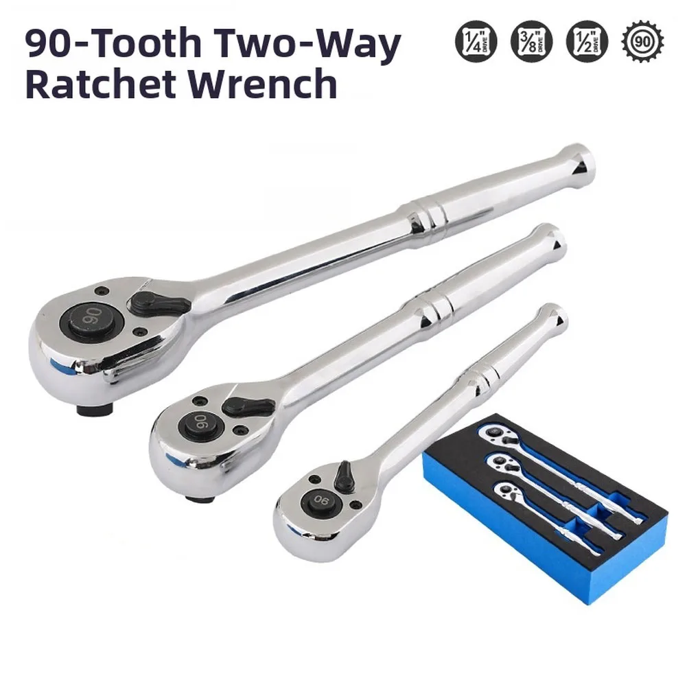 3PCS 90 Tooth Ratchet Wrench Set 1/2 3/8 1/4inch Quick-release Ratchet Wrench Reversible Socket Wrench For Auto Repair Tool
3PCS 90 Tooth Ratchet Wrench Set 1/2 3/8 1/4inch Quick-release Ratchet Wrench Reversible Socket Wrench For Auto Repair Tool