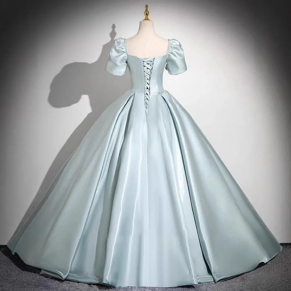 Customized Light Blue Satin Puff Short Sleeves Prom Gowns Lace-Up vestidos de noiva Formal Evening Dresses with Lace Appliques
Customized Light Blue Satin Puff Short Sleeves Prom Gowns Lace-Up vestidos de noiva Formal Evening Dresses with Lace Appliques
