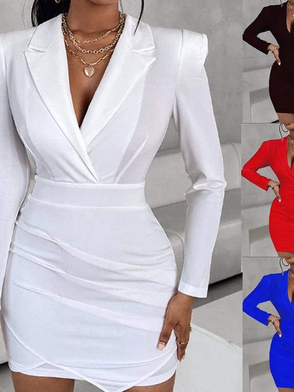 Women's Long Sleeve Slim Fit Suit Collar Bodycon Dress Commute Style Elastic Waist Polyester Cotton Blend Dress
Women's Long Sleeve Slim Fit Suit Collar Bodycon Dress Commute Style Elastic Waist Polyester Cotton Blend Dress