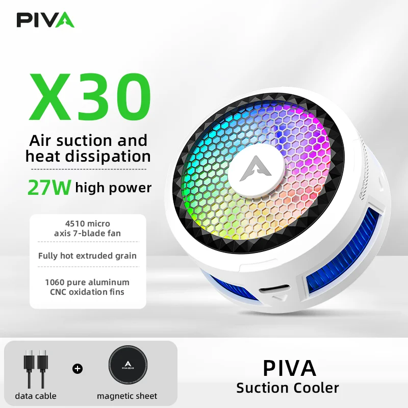 PIVA X30 27W Portable Quickly Cooling Phone Cooler Magnetic Mobile Cooling Fan for Gaming
PIVA X30 27W Portable Quickly Cooling Phone Cooler Magnetic Mobile Cooling Fan for Gaming