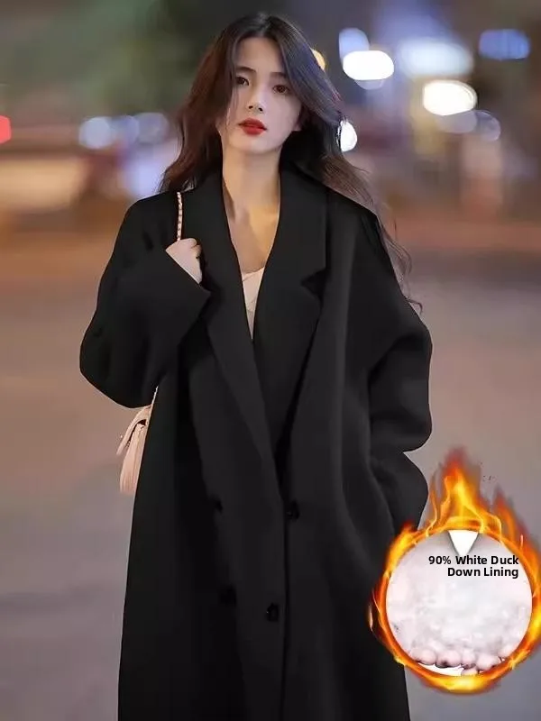 Double-Sided Cashmere down Filling Woolen Coat Women's Autumn Winter New Style Hepburn Style Mid-Length Knee-Over Coat
Double-Sided Cashmere down Filling Woolen Coat Women's Autumn Winter New Style Hepburn Style Mid-Length Knee-Over Coat