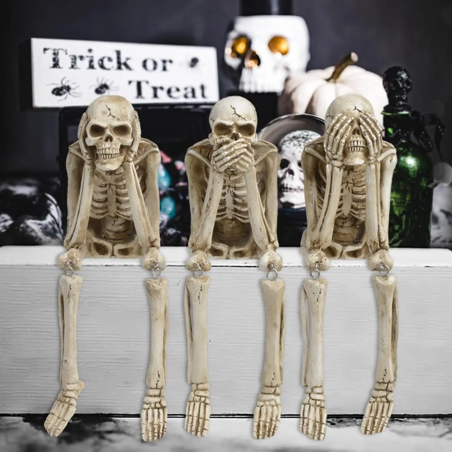 Halloween Statues No-Evil Skeleton Collectible-Figurines - Realistic Skull Decorations See Speak Hear No Evil Home Decor 3 Sets
Halloween Statues No-Evil Skeleton Collectible-Figurines - Realistic Skull Decorations See Speak Hear No Evil Home Decor 3 Sets