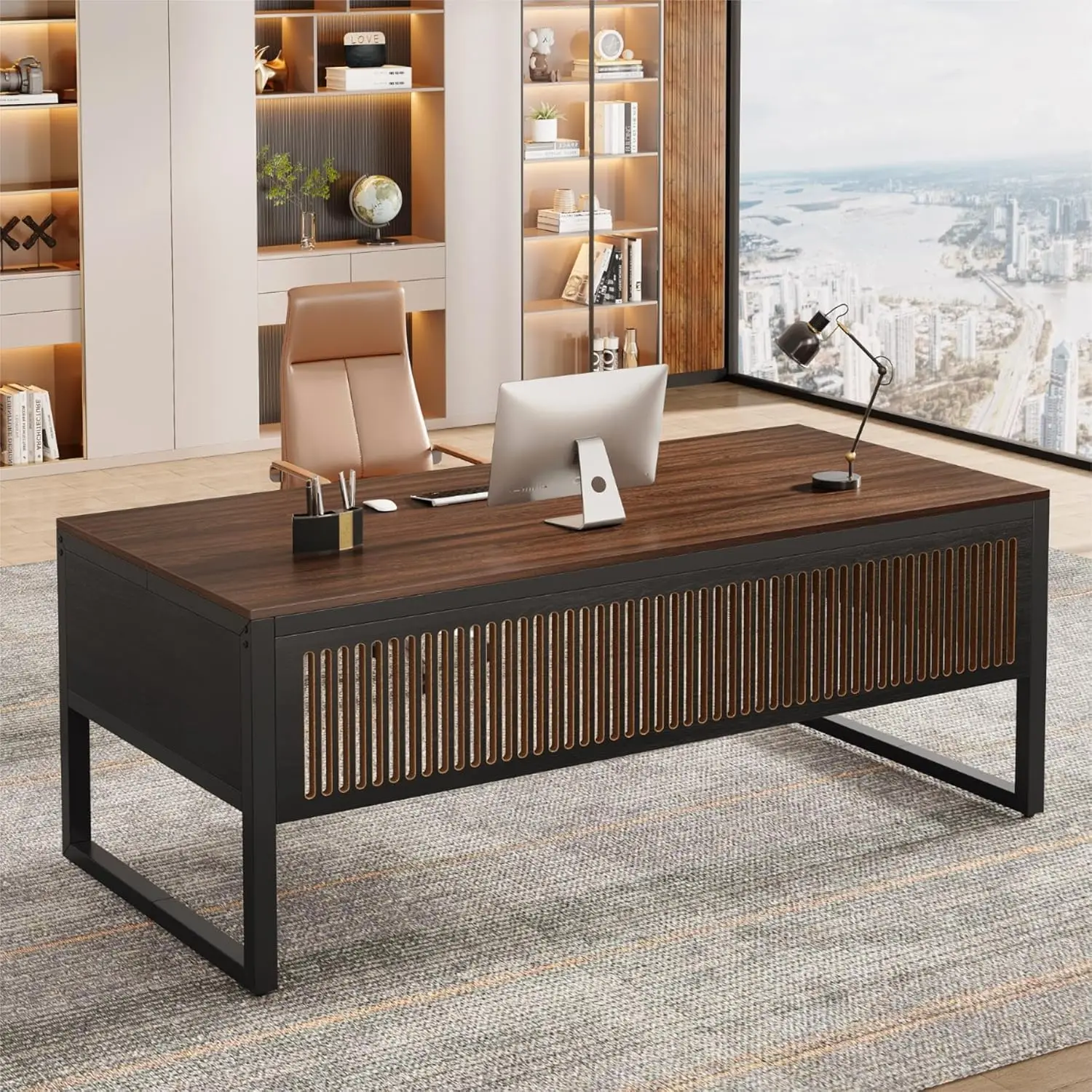63-Inch Executive Desk, Modern Home Office Desk for Workstation, Computer Desk with Sturdy Legs for Home Office, Customized
63-Inch Executive Desk, Modern Home Office Desk for Workstation, Computer Desk with Sturdy Legs for Home Office, Customized