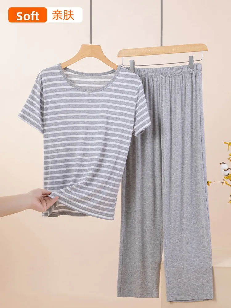 Modal Striped ort Sve Long Pants Set Women Summer Spwear Casual plus Size Home Clothes Thin Can Be Worn outside
Modal Striped ort Sve Long Pants Set Women Summer Spwear Casual plus Size Home Clothes Thin Can Be Worn outside