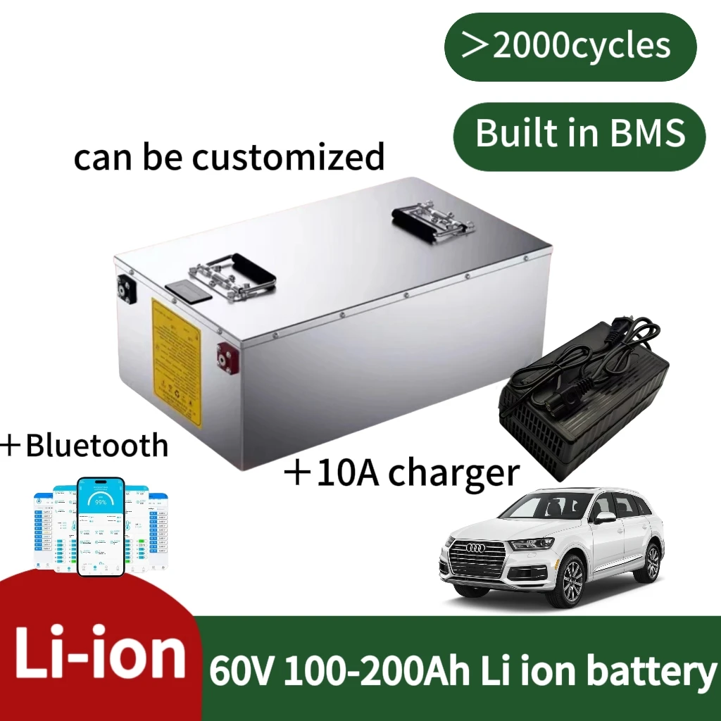 60V 100Ah 120Ah 150Ah 200Ah Li-ion Lithium Battery with 17S Bluetooth BMS for 3000W 5000W 6000W 12000W Off-road Vehicles
60V 100Ah 120Ah 150Ah 200Ah Li-ion Lithium Battery with 17S Bluetooth BMS for 3000W 5000W 6000W 12000W Off-road Vehicles