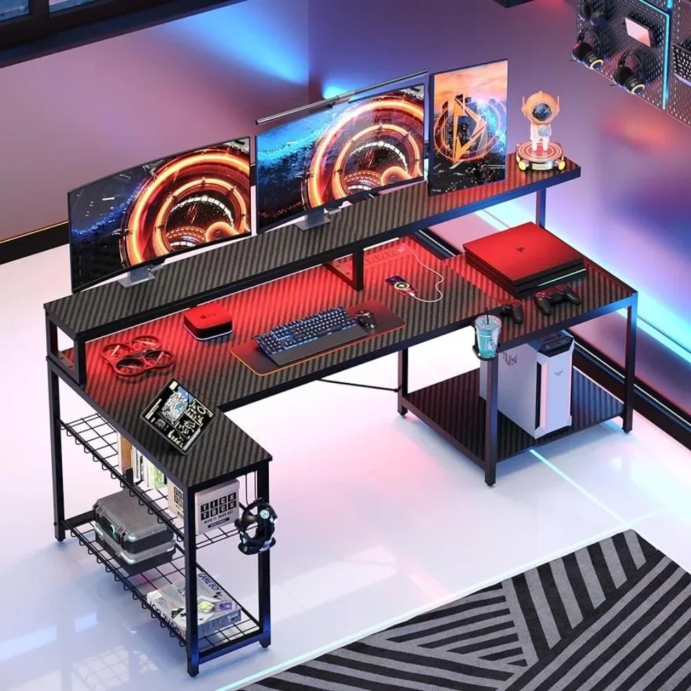 L Shaped Computer Desk,Corner Desk with Storage Shelf, Cup Holder Headset Hooks, 71.5 LED Computer Desk with Long Monitor Stand
L Shaped Computer Desk,Corner Desk with Storage Shelf, Cup Holder Headset Hooks, 71.5 LED Computer Desk with Long Monitor Stand